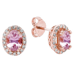 Women Studs Earrings 20.80 Ct Kunzite With Diamonds Rose Gold 14K
