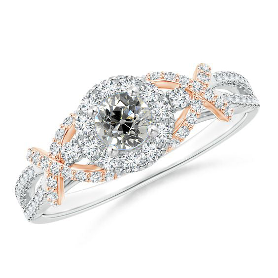 Women Two Tone Diamond Ring Round Old Miner Gold