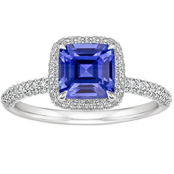 Women Gold Natural Earth Mined Diamond Cushion Cut Blue Sapphire Pave Ring 3.45 Carats 14K