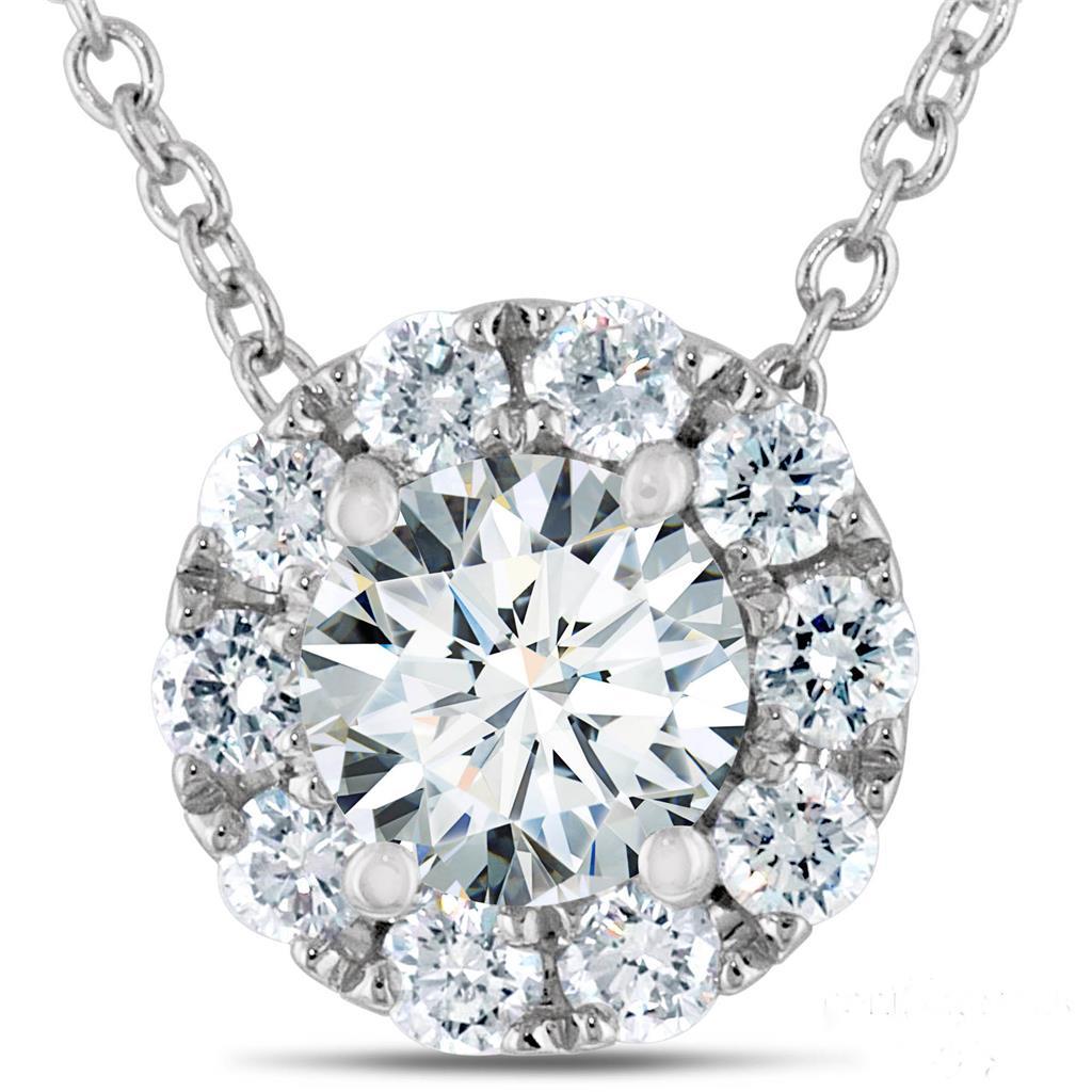 Women Round Halo GIA Certified Lab Grown Diamond Pendant White Gold Sparkling Jewelry 2 Ct.