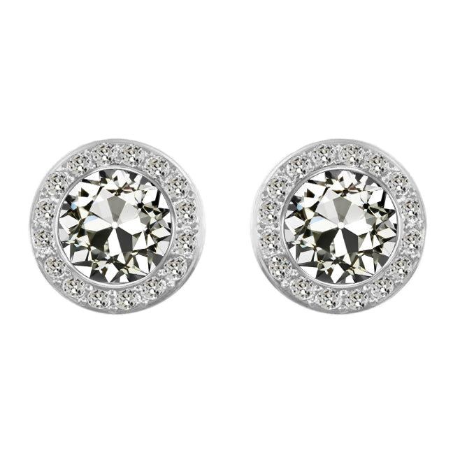 Halo Diamond Earrings Old Mine Cut Women’s Studs 5 Carats