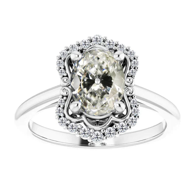 Women’s Custom Jewelry Halo Ring Oval Old Cut Diamond