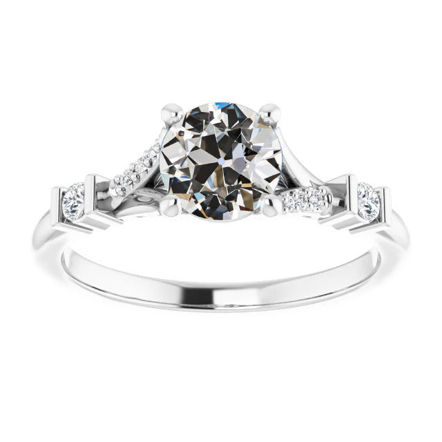 Women's Diamond Engagement Ring Old Miner Cut Bar Prong Set