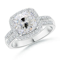 Women's Genuine Natural Earth Mined Diamond Halo Ring Cushion Cut Old Miner 3.50 Carats White Gold