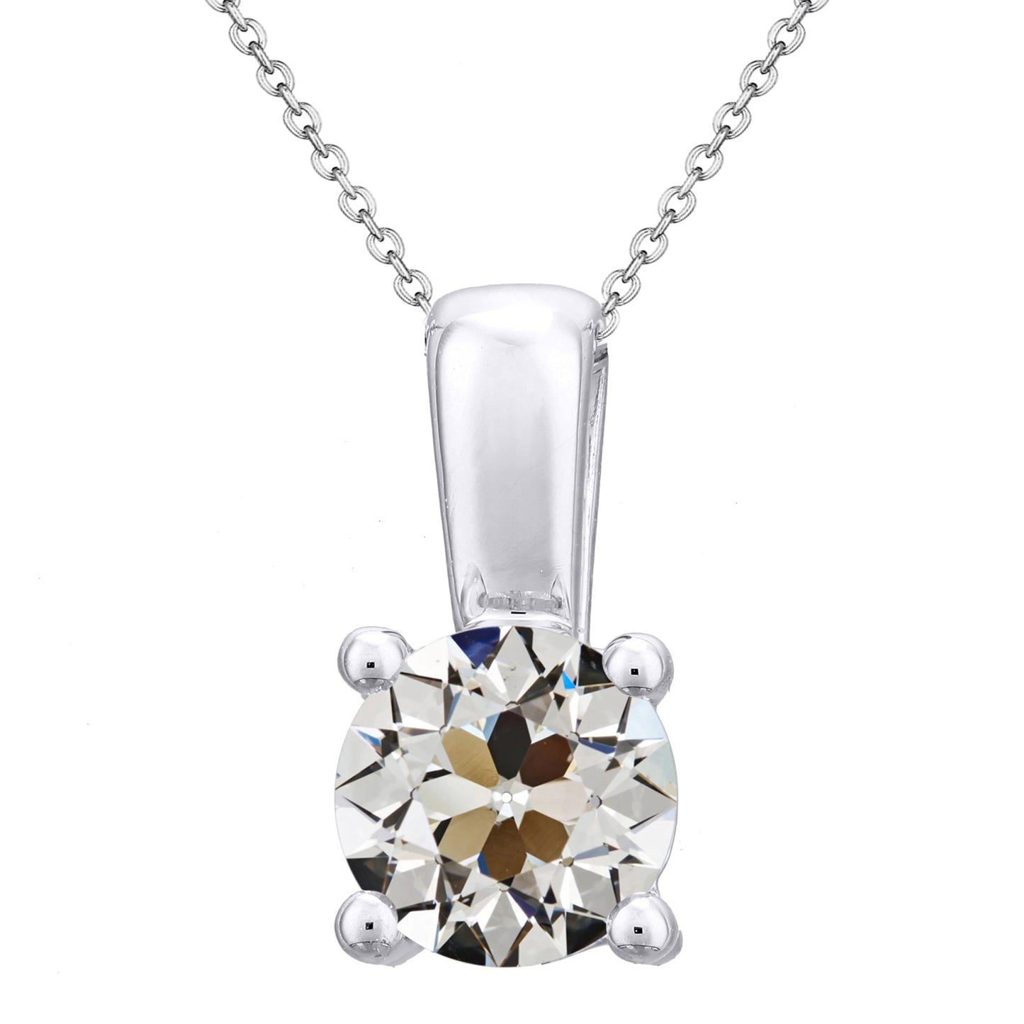 Women's Diamond Necklace 3 Carats Round Old Miner 14K Gold