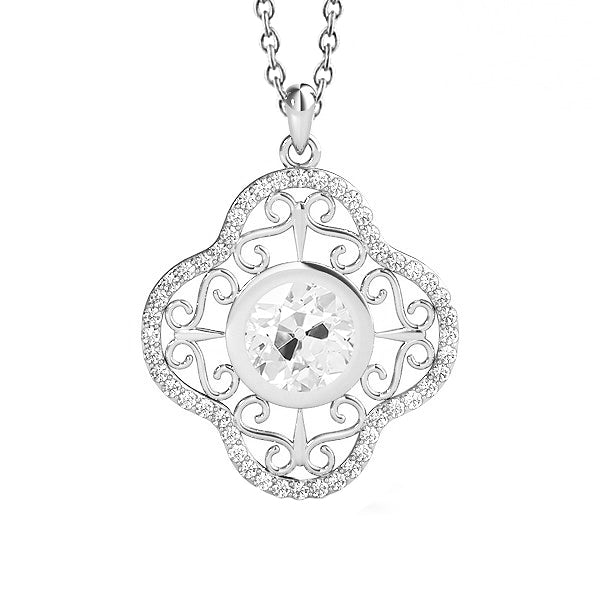 Diamond Pendant Filigree Bezel Round Old Mine Cut