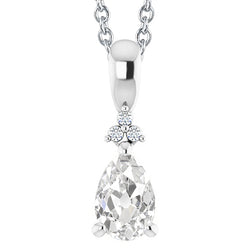 Women’s Natural Earth Mined Diamond Pendant Pear Old Cut 3 Carats White Gold 14K
