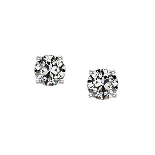 Women’s Diamond Round Old European Stud Earrings Gold 2 Carats