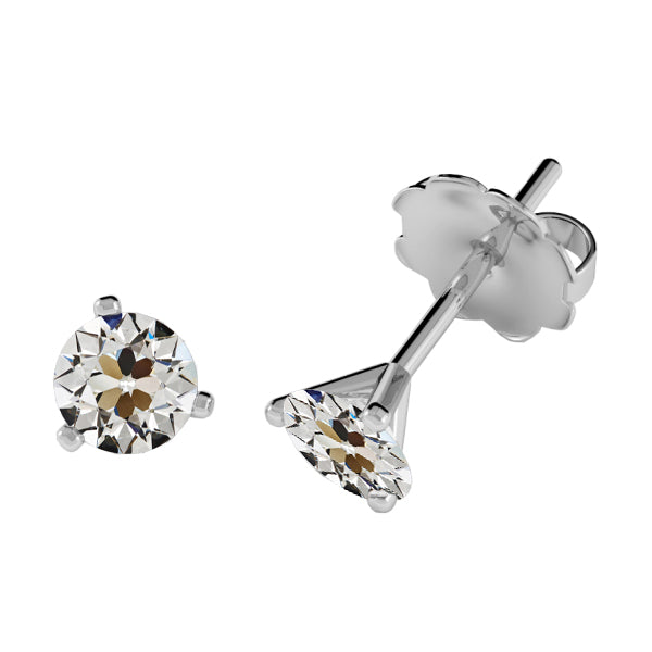 Women’s Real Diamond Round Old Mine Cut Stud Earrings 3 Carats Jewelry