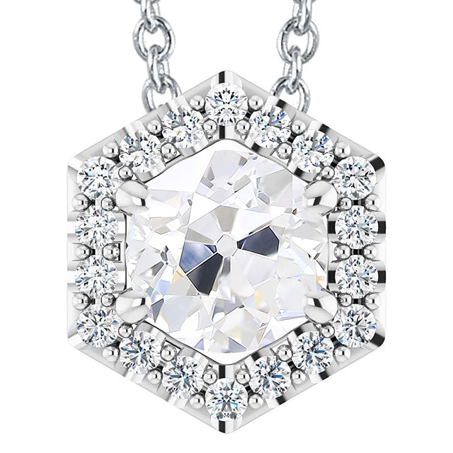 Women’s Halo Diamond Pendant Round Old Miner