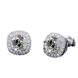 Women’s Halo Diamond Stud Earrings Round Old Cut 5.50 Carats Gold 14K