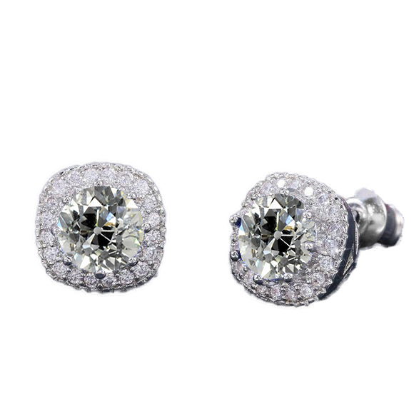 Women’s Halo Diamond Stud Earrings Round Old Cut