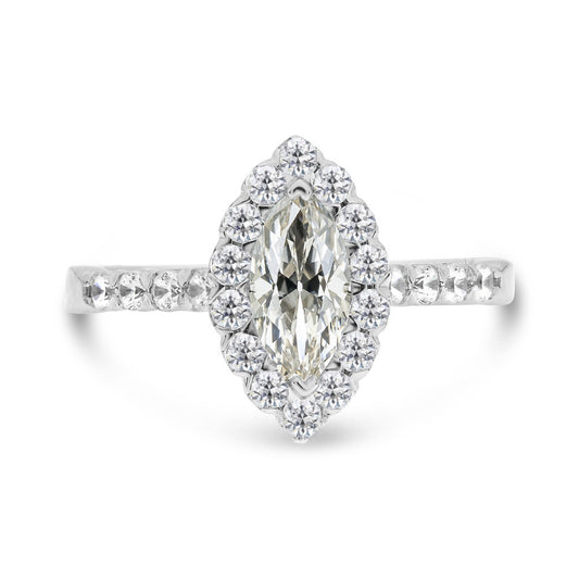Women’s Halo Engagement Ring Old Miner Cut Diamond