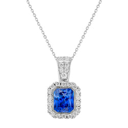 Women’s Halo Pendant Cushion Ceylon Sapphire & Natural Earth Mined Diamond 2.25 Carats