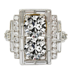 Women’s Halo Ring Baguette & Round Old Mine Cut Diamond 7.50 Carats
