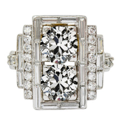 Women’s Halo Ring Baguette & Round Old Mine Cut Real Natural Earth Mined Diamond 7.50 Carats