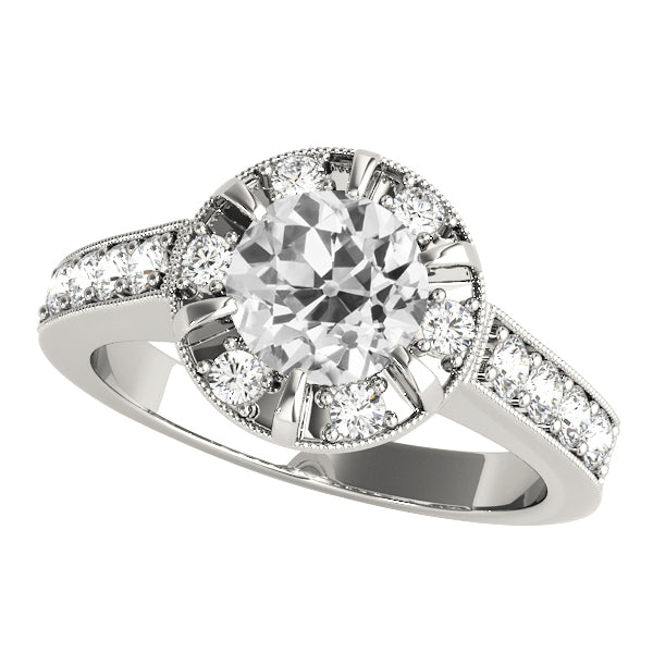 Halo Ring Round Old Miner Diamonds Prong Set
