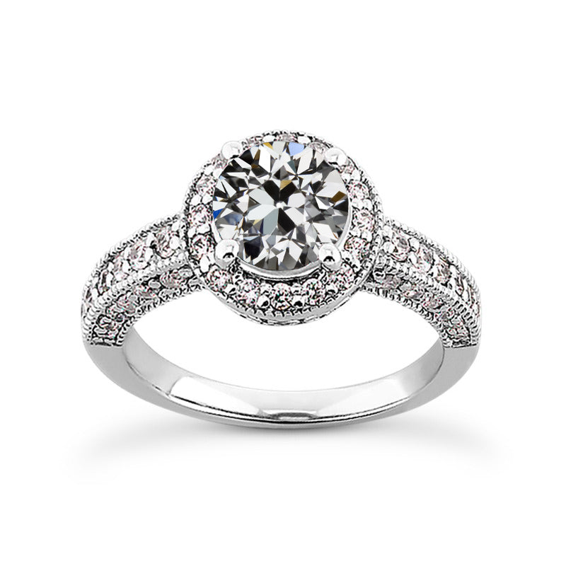 Women’s Halo Ring Round Old Miner Diamond