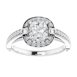 Women’s Halo Ring Round & Cushion Old Cut Natural Earth Mined Diamonds 7.25 Carats Jewelry