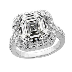 Women’s Halo Round & Asscher Diamond Ring 14K White Gold 6.50 Carats