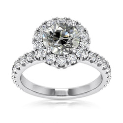 Women’s Halo Wedding Ring Round Old Mine Cut Natural Earth Mined Diamonds 6 Carats