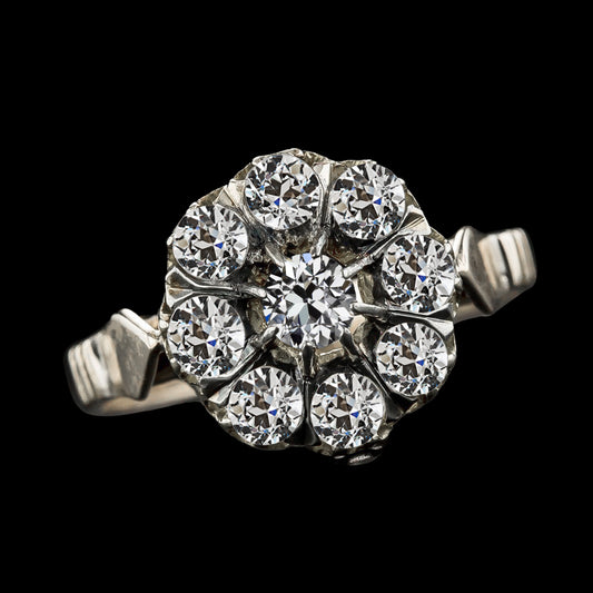 Women’s Old Miner Round Diamond Halo Ring Vintage Style