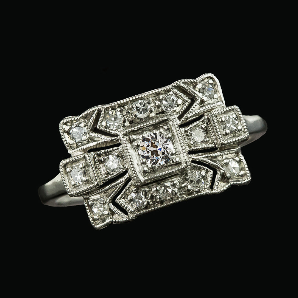Women’s Old Miner Round Diamond Ring White Gold