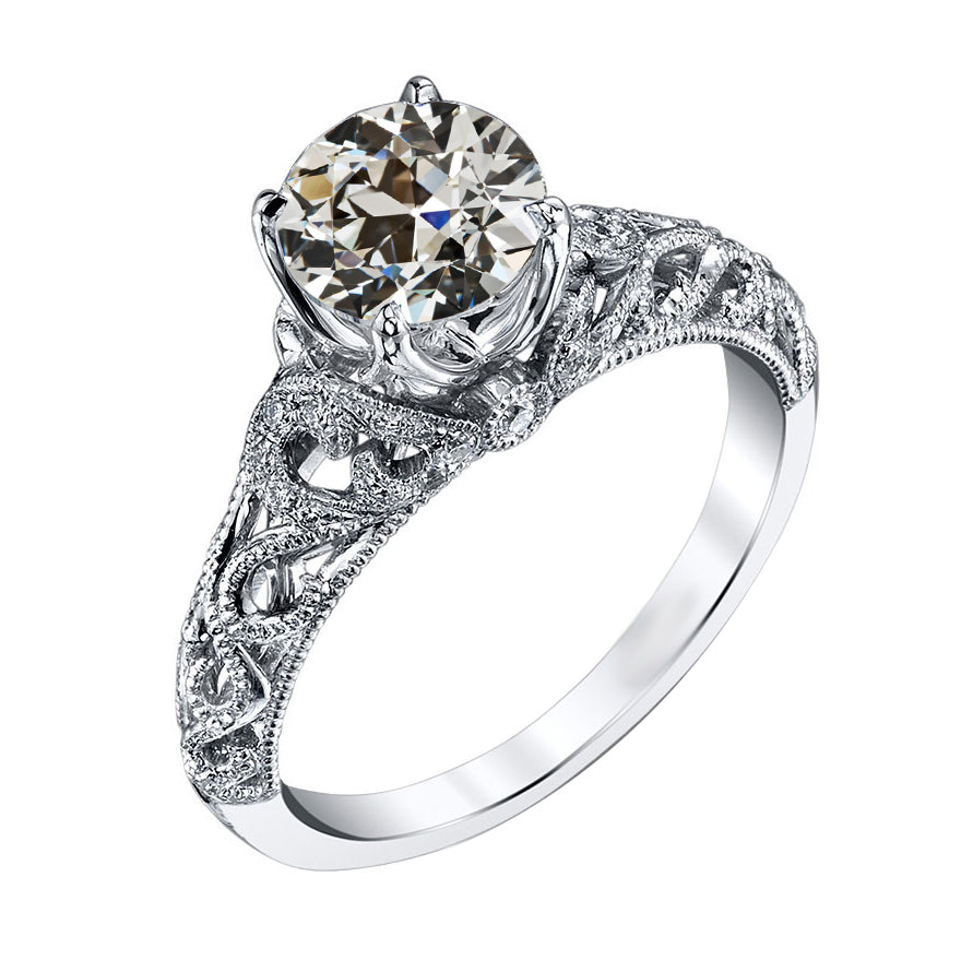 Women’s Old European Diamond Vintage Style Ring 2 Carats White Gold