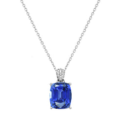 Women’s Oval Blue Sapphire & Diamond Pendant Necklace 1.75 Carats