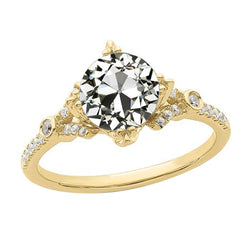 Women’s Ring Round Old Mine Cut Genuine Natural Earth Mined Diamond 3.50 Carats Gold 14K Jewelry