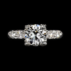 Real  Women’s Round Old Cut Diamond Ring 3.50 Carats White Gold 14K