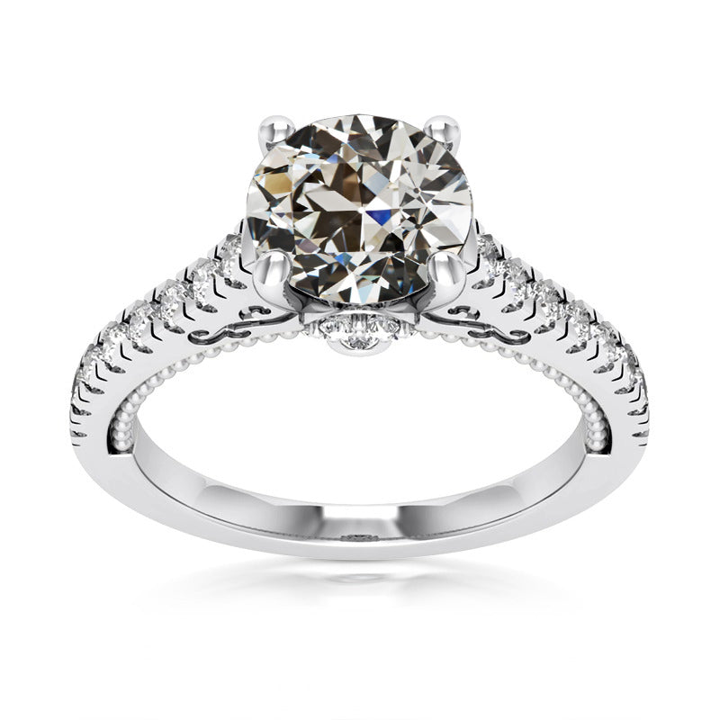 Unique Style White Sparkling Engagement White goldWomen’s Round Old Mine Cut Diamond Ring