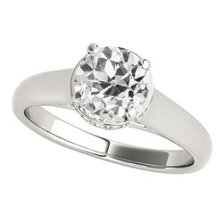 Women’s Solitaire Ring Old Mine Cut Genuine Natural Earth Mined Diamond 4 Prong Set 2 Carats
