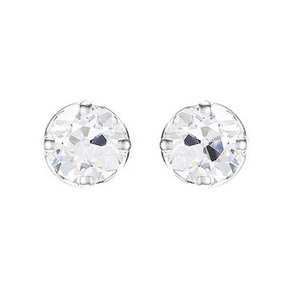 Women’s Solitaire Stud Earrings 4 Ct Round Old Cut Diamond 