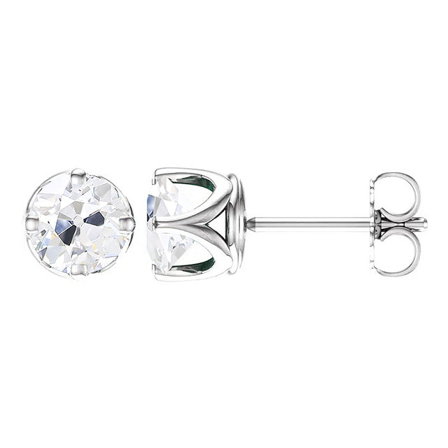 Women’s Solitaire Stud Earrings 4 Ct Round Old Cut Diamond 