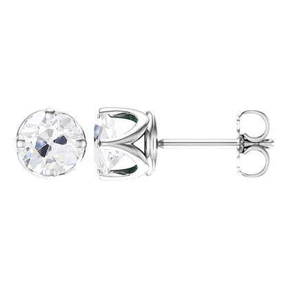 Women’s Solitaire Stud Earrings 4 Ct Round Old Cut Diamond 