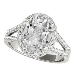 Women’s Halo Ring Oval Old Miner Diamond Prong Split Shank 7.25 Carats