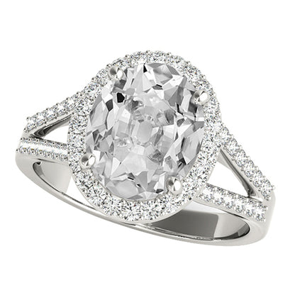 Women’s Halo Ring Oval Old Miner Huge Lab Grown Diamond Prong Split Shank 10 Carats