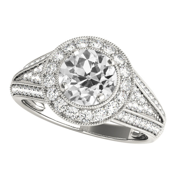 Womens Halo Round Old Miner Diamond Ring