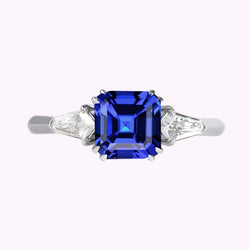 Womens Sapphire Ring Asscher Cut 2.50 Carats Tapered Baguette Natural Earth Mined Diamonds