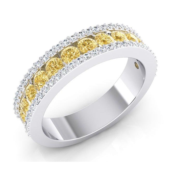 2 Carats Half Eternity Yellow Canary & White Diamond Gold Band 