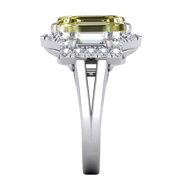 Yellow Canary Emerald Diamond Ring Halo Style