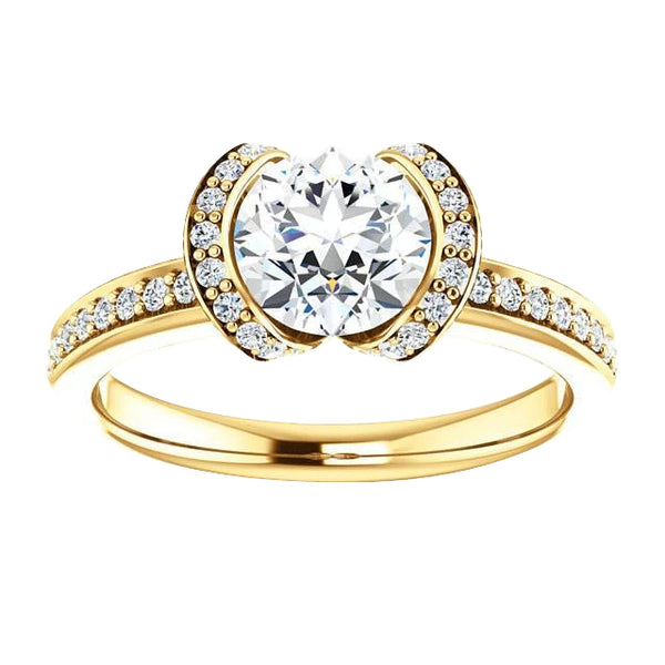  Antique Yellow Lady’s  Style White Elegant Gold Diamond Solitaire Ring with Accents 