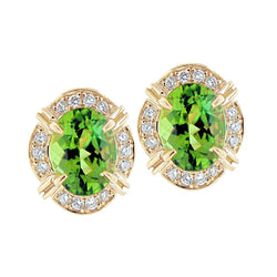 Yellow Gold 14K 12.40 Carats Tourmaline With Natural Earth Mined Diamonds Earrings