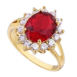 Yellow Gold 14K 4.70 Carats Prong Set Ruby With Diamonds Ring New