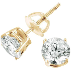 Yellow Gold 14K 5.80 Carats Round Cut Diamonds Lady Studs Earrings