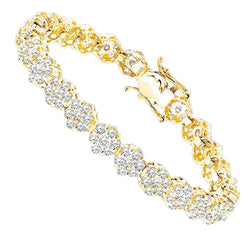 Real  Yellow Gold 14K 6 Ct Round Diamond Cluster Tennis Bracelet Jewelry