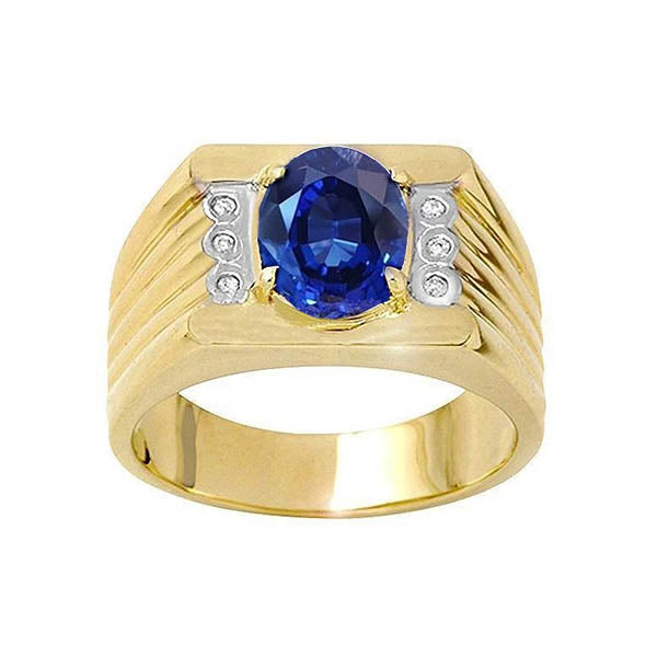 Two Tone Gold 14K Oval Sapphire & Round Natural Earth Mined Diamond Ring 2.30 Ct.