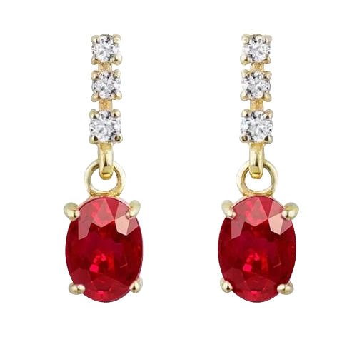 Yellow Goldv Lady Dangle Earrings   New High Quality Wedding    Ruby And Diamond