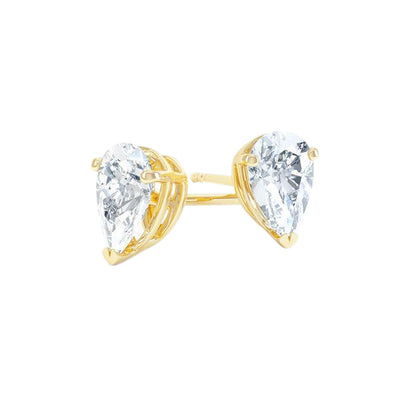 Yellow Gold 14K Pear Cut 2.92 Carats Natural GIA Certified Earth Mined Diamond Women Studs Earrings